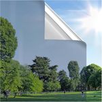 rabbitgoo Heat Reflective Window Film Privacy Film for Glass Windows Sun Blocker, One Way Mirror Tint Stickers Anti Glare, UV Glass Vinyl Static Cling for Home Office, Silver 44.5x200cm