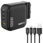 Ambrane 100W Charger Adapter, 4 Ports - 3 Type C & 1 USB for iPhone & Android, MacBook & Type C Laptop, (RAAP H100, Black) & Ambrane 3 in 1 Mobile Charing Cable