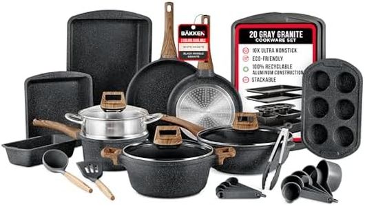 Bakken-Swiss 20-Piece Kitchen Cookware Set – Granite Non-Stick – Eco-Friendly – for All Stoves & Oven-Safe - Marble Coating