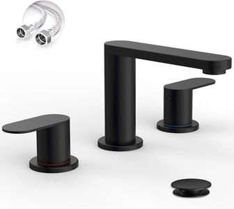 BWE Matte Black Bathroom Faucet 3 Hole, Stainless Steel Widespread Bathroom Faucets with Pop-up Drain and Supply Lines, 360° Swivel Spout 2-Handle Bathroom Sink Faucet for RV Bath Vanity