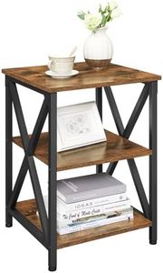 VASAGLE Side Table, 3-Tier Nightstand with Storage, End Table with S-Shaped Steel Frame for Living Room Bedroom, 15.7 x 15.7 x 23.6 Inches, Farmhouse Style, Rustic Brown and Black ULET278B01V1