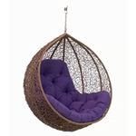 ANAND INDIA GROUPS Swing Chair Without Stand with Cushion & Hook Outdoor Indoor Balcony Garden Patio Rattan & Wicker (Swing-Brown, Cushion-Purple)