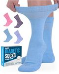 Doctor's Select Bamboo Viscose Diabetic Socks Women - 4 Pairs Crew Womens Diabetic Socks | Diabetic Socks for Women Size 6-9, Light Blue, Blue, Purple, Pink, Large