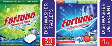 FORTUNE Dishwasher Tablet 5 in 1 Action, Fresh Scent (1 Unit x 30 Count) & Fortune Dishwasher Detergent (1 Unit x 1 Kg)