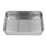 Turkey Roasting Pan with Rack, Stainless Steel Rectangular Roaster Broiler Pan for Oven Home Kitchen Cooking (23.5x17.5x5CM)