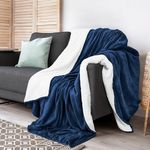 Utopia Bedding Sherpa Blanket Throw Size [Navy, 60x50 Inch] - 480GSM Thick Warm Plush Fleece Reversible winter blanket for Bed, Sofa, Couch, Camping and Travel