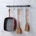 KAIYING Kitchen Utensil Rack with Removable S Hooks for Hanging Pots and Pans, Rod Hooks for Mugs, Wall Mounted Kitchen Rail Organiser, Aluminium,(Black-5 Hooks)