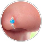 Comfortable Silver Nose Ring - Delicate 925 Sterling Silver Hoop with 3mm Blue Opal - Thin Trendy 20 Gauge 7mm Hammered Nose Piercing Jewelry