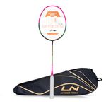 Li-Ning Air Force 80 Lite Carbon Fibre Strung Badminton Racket with Full Racket Cover (Dark Purple/Pink) | For Intermediate Players | 80 grams | Maximum String Tension - 30lbs