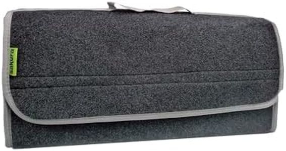 Sakura SS5233 - Organizador para Maletero de Coche y Otros Vehículos, Tamaño Grande, 50 x 23 x 15 cm, Tapa Abatible, con Velcro, Asa de Transporte, Material de Alfombra, Color Gris Oscuro
