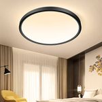 9 Inch Flush Mount LED Ceiling Light Fixture, Black 2800K Warm White, 18W(180W Equiv) Flat Round Modern Ceiling Lighting, 1800LM Ceiling Lamp for Bathroo, Porch, Kitchen, Bedroom, Closet Room