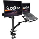 SupeDesk Monitor&Laptop Desk Mount, 2-in-1 Height Angle Adjustable Arm Monitor Stand/Holder for 17-32" LCD Computer Screen, PC, Home Office Workstation, Extra Tray Fits 12-17' Laptop, Black(OL-3L)