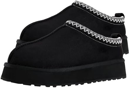 Forfoot Platform Boots, Womens Slippers Fuzzy Slippers Women Ankle Boots Womens Snow Boots Slip on Fur Fleece Lined Slipper for Indoor Outdoor Black 8-9