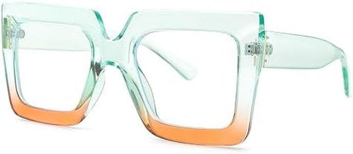Pro Acme Blue Light Blocking Glasses Big Square Thick Frames Fake Glasses for Women(A09 Green Brown)