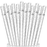 ALINK Pack of 12 Reusable Clear Plastic Glitter Straws, 28 cm Long Hard Tumbler Replacement Straws for 590 ml 890 ml Yeti/Rtic, Mason Jars with Cleaning Brush