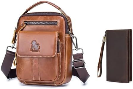 BAIGIO Men's Leather Shoulder Bag Men Messenger Briefcase Men's Genuine Leather Wallet with Zipper
