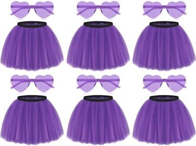 Handepo 12 Pcs Tutu Skirt for Women with Heart Shaped Sunglasses 4 Layered Skirt Costume Halloween Party Favor Tutu Skirt, Purple, One Size