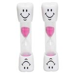 2 x Kids Toothbrush Timer ~ 3 Minute Smile Sand Timer for Brushing Children's Teeth (2 Pink)