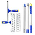 ITTAR Window Cleaner Squeegee,Rotatable Squeegee and Microfiber Scrubber with Extendable 3 Section Stainless Steel Pole,Window Cleaning Tool with 2 Microfiber Pads for Shower Glass Door,Car Windshield