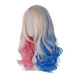 FVCENT 26 Inches Long Loose Curly Mixed Color Women's Cosplay Carnival Wig,Harley Quinn cos (Mixed silk)