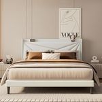 Isyunen Queen Bed Frame Upholstered Platform with Double-Wing Design Headboard and Strong Wooden Slat Support No Box Spring Needed,Suede Fabric,Easy Assembly(Beige, Queen (U.S. Standard))