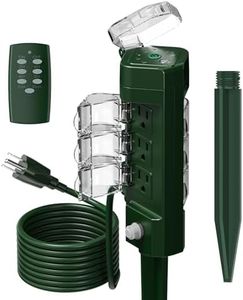 TESSAN Outdoor Power Stake Light Timer Waterproof, Wireless Remote Control, Yard Stake Countdown Timer（2, 4, 6, 8 Hour）, 6 Outlets, Dusk to Dawn for Lights and Garden Courtyard Decoration