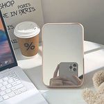 Mockery Desktop Makeup Mirror, Foldable Makeup Mirror Simple Portable Princess Mirror Square Folding Mirror Makeup Mirror Small Vanity Mirror with Stand for Women Cosmetic Mirror (Pink)