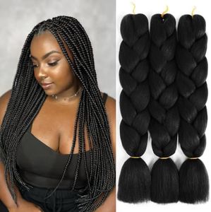 SuCoo Kanekalon Jumbo Braiding Hair Extensions High Temperature Fiber Crochet Twist Braids With Small Free Gifts 24inch 3pcs/lot(Black)