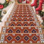 LOKHOM Carpet Stair Treads Non-Slip, 15 Pack 8" X 30" Stair Treads for Wooden Steps Indoor, Southwestern Self Edging Stair Rugs Runner Stairway Carpet with Reusable Adhesive for Kids and Pets, Red