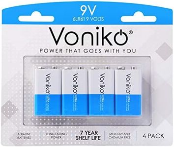 Voniko 9V Batteries - Alkaline 9V Battery 4 Pack - Ultra Long Lasting with a 7 - Year Shelf Life