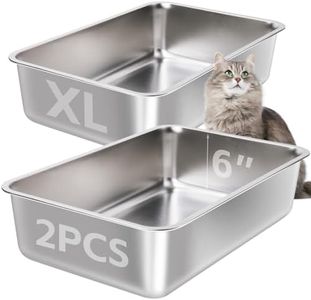 EGMEHOAD Stainless Steel Cat Litter Box 2 Pack-Large Metal Litter Box High Sided Litter Pan for Adult Big Cats, Stainless Steel Boxes 6IN Deep, Metal Pet Toilet Easy to Clean,Non Stick, No Smell