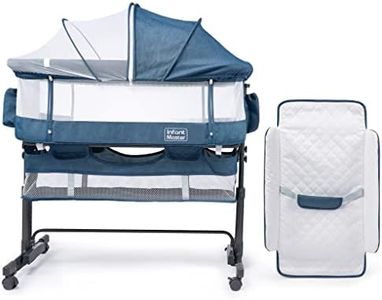 4 in 1 Baby Bassinet, Upgraded Nursery center w/ Diaper Changer, 360° Highly Visible Mesh wall, Comfy Newborn Bassinet with 5 Level Adjustable Height, Portable Baby Travel Crib for baby, Blue