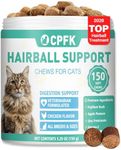 CPFK Hairball Remedy Treats for Cats, 150 Soft Chews Furball Control & Relief Treatment for Indoor Cats, Supports Skin & Coat Health Helps Eliminate & Prevent Hairballs Chicken Flavor