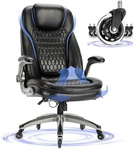 COLAMY Office Chair-Ergonomic Computer Desk Chair with Thick Seat for Comfort, High Back Executive Chair with Padded Flip-up Arms, Stylish Leather Chair with Upgraded Caster for Swivel (Black, 300lbs)