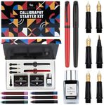 Wordsworth and Black Calligraphy Pen Set - Black - Includes 2 Calligraphy Pens, 18 ML Ink Bottle, 60 Ink Cartridges, Ink Refill Converter, 1 Medium and 4 Broad Nibs, Brush Pen