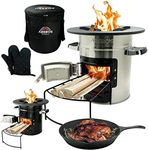 Arebos Rocket Stove with Cast Iron Grill Pan with Carry Bag & Gloves | Dutch Oven BBQ | Portable Camping Stove Wood Stove | Outdoor Kitchen | Rocket Stove | Camping Grill Silver
