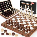 Perbabe Chess Set And Checkers 2 In 1, 16"X16" Wooden Chess Board Game For Kids Adults Travel Chess Set Can Foldable Chess With 2 Extral Queen Gifts For Boys Girls, Birthday, Thanksgiving, Christmas