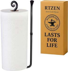 RTZEN Vertical Black Paper Towel Holder Wall Mount - Handcrafted Rustic Decorative Wrought Iron Decor - Farmhouse Paper Towel Holder for Kitchen or Wall Paper Towel Holder for Bathroom