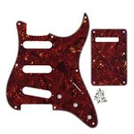 FLEOR SSS 8 Hole ST Pickguard Guitar Backplate Tremolo Cavity Cover with Screw for Vintage ST Style Guitar Parts, 4Ply Red Tortoise Shell