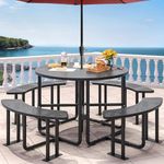 YITAHOME Coated Steel Picnic Table, 46" Heavy Duty Outdoor Picnic Table w/Sturdy Steel Frame & Umbrella Hole for Yard Patio Lawn Party, Round, Black