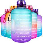 QuiFit 2.2 Litre Motivational Water Bottle - with Strainer & Time Marker,Fruit Infuser Travel Water Jug for Outdoors Sports Fitness BPA Free (Green/Purple, 2.2 L)