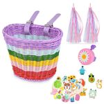 Flintronic Kids Bike Basket Handwoven Cycle Basket for Kids, Bicycle Basket For Girls Boys Childs, with Bike Accessories-Rainbow