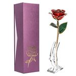 Ejoyous Red Rose Dipped Gold, Golden Plated Eternal Rose Flower with Crystal Stand for Her, Mothers Day Christmas Birthday Valentine's Day Wife Mom Girlfriend Daughter