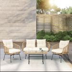 GAOMON Patio Furniture Bistro Sets 4 Pieces, Boho Rope Wicker Patio Conversation Set for Backyard, Porch with Soft Cushions and Table Chestnut, Brown and Creamy Apricot