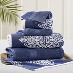 Amrapur Overseas | Artesia Damask 6 Piece Reversible Yarn Dyed Jacquard Towel Set (Indigo)