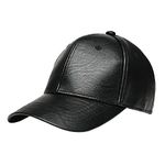 FREEBIRD99 Men's PU Leather Adjustable Winter Warm Baseball Cap Dad Hat (Black (#00521))