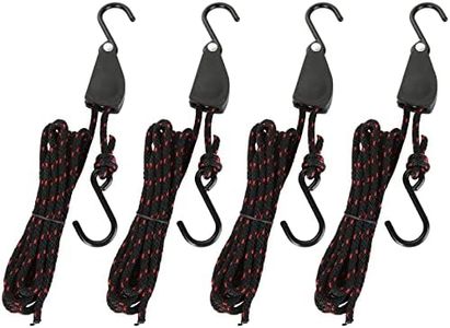 DAJAVE 4 Pack Kayak Rope Tie Downs, 1/4" x 11.8ft Rope Tie Downs Canoe Bow and Stern Tie Down Strap, Heavy Duty Adjustable Rope Clip Tie Down Kayak and Canoe Accessories