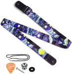 Van Gogh"Starry Night" Ukulele Strap & Leather Ends Shoulder Strap for Soprano Concert Tenor and Baritone Ukulele (Uke-Starry Night)