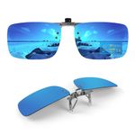 TEMSO Clip On Sunglasses Over Prescription Glasses For Mens Womens,Flip Up Polarized Fit Over Myopia Glasses On Holiday Beach,Outdoor,Filter UVA UVB,HD Vision|True Color|Blue Mirror|60 * 41mm