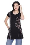 Plush Women's Long Printed Cotton Round Neck Half Sleeve T-Shirt/Tshirts (DPL-PT-001) (Black, Large)